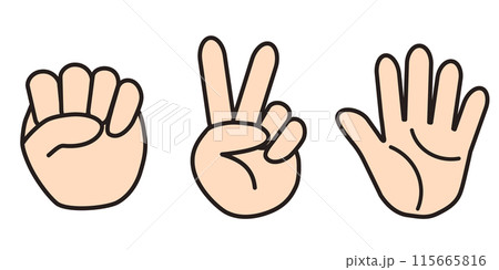 じゃんけんのグーチョキパーの手のセットイラスト 115665816