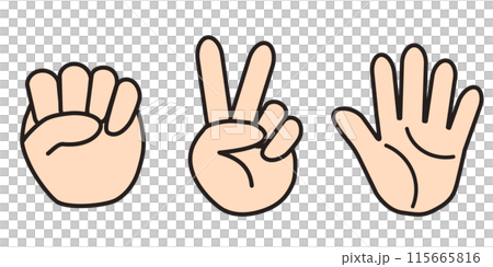 じゃんけんのグーチョキパーの手のセットイラスト 115665816