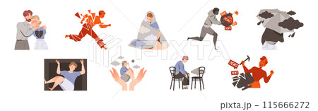Stressed People Character Feeling Sadness and Loneliness Depressed Vector Set Stressed People Character Feeling Sadness and Loneliness Depressed Vector Set 115666272