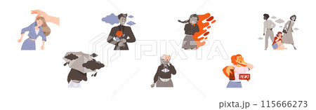 Stressed People Character Feeling Sadness and Loneliness Depressed Vector Set Stressed People Character Feeling Sadness and Loneliness Depressed Vector Set 115666273