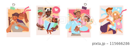 Father and Child Playing and Having Fun Together Enjoying Activity Vector Set 115666286