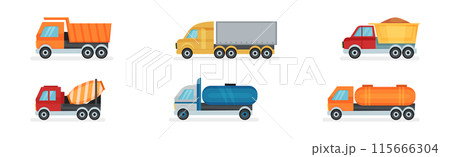 Truck and Dumper Construction Vehicle and Machinery Vector Set 115666304