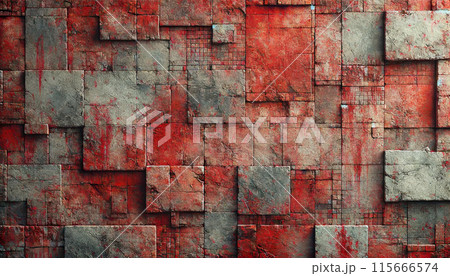 赤く汚れたブロック状のコンクリート背景_01_AI生成画像 赤く汚れたブロック状のコンクリート背景_01_AI生成画像 115666574