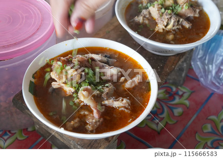 Soto Mata Sapi Madura is a unique Indonesian soup featuring braised cow eyes. 115666583