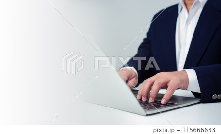 Businessman entrepreneur working in office and working Give advice to customers with the system computer in office and provide information services to customers, Business technologies concept. 115666633