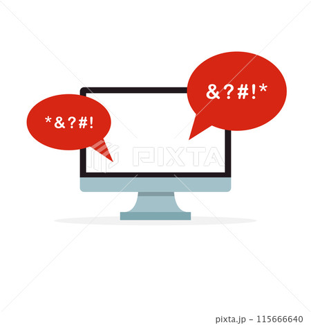 Cyber Bullying Icon. Cyberbullying Victim. Abuse, Internet Online Hate, Swear and Insult concept. Icon of Cyberbullying Online Chat on Computer. Vector illustration Cyber Bullying Icon. Cyberbullying Victim. Abuse, Internet Online Hate, Swear and Insult concept. Icon of Cyberbullying Online Chat on Computer. Vector illustration 115666640