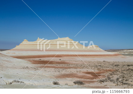 Kyzylkup rock strata landscape, Mangystau desert, Kazakhstan Kyzylkup rock strata landscape, Mangystau desert, Kazakhstan 115666793