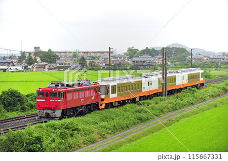 東北本線　本宮ー五百川　JR東日本　ED75-759＋キハ59系　こがね　廃回 115667331