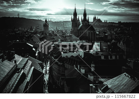 Sunset over Prague. Czech Republic. Monochrome photo Sunset over Prague. Czech Republic. Monochrome photo 115667822