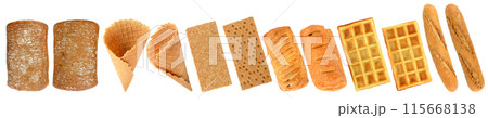 Collection freshly baked bread products isolated on white Collection freshly baked bread products isolated on white 115668138