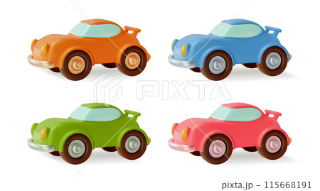 3d Different Color Car Set Cartoon Design Style Isolated on a White Background. Vector illustration of Sport Racing Automobile 115668191