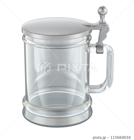 Glass Beer Mug with Flat Lid, 3D rendering Glass Beer Mug with Flat Lid, 3D rendering 115669038