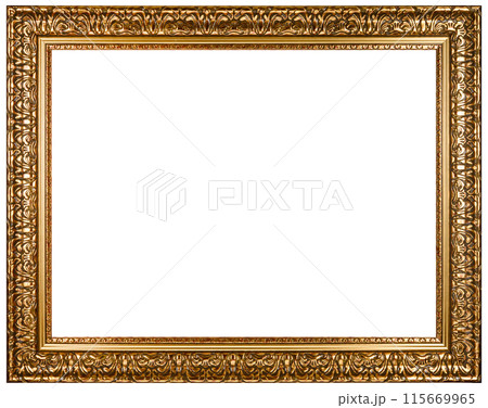 Antique Golden Brown Classic Old Vintage Wooden Rectangle ornate mockup canvas frame isolated on white 115669965