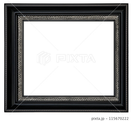 Antique Golden Brown Classic Old Vintage Wooden Rectangle ornate mockup canvas frame isolated on white 115670222