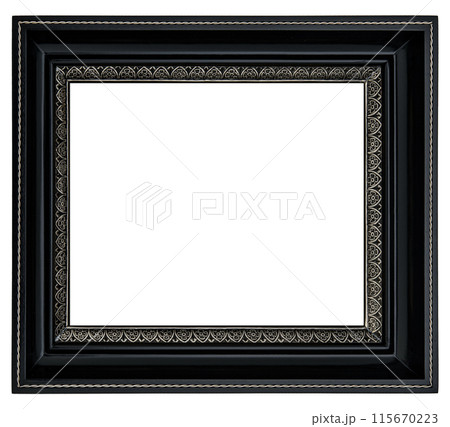 Antique Golden Brown Classic Old Vintage Wooden Rectangle ornate mockup canvas frame isolated on white 115670223