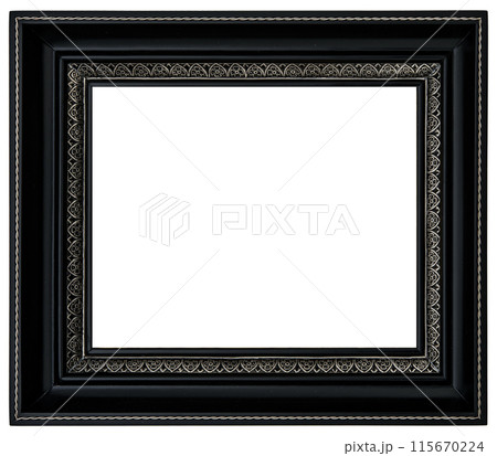 Antique Golden Brown Classic Old Vintage Wooden Rectangle ornate mockup canvas frame isolated on white 115670224