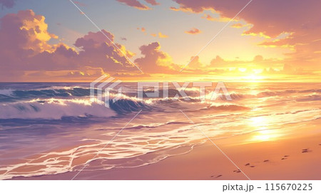 夕日に照らされる波のイラスト素材 [115670225] - PIXTA