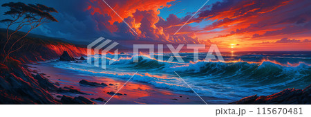 Beautiful sunset over the ocean. 115670481