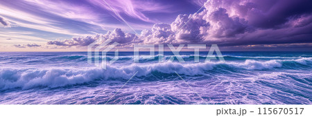 Purple sky with clouds over ocean. Purple sky with clouds over ocean. 115670517