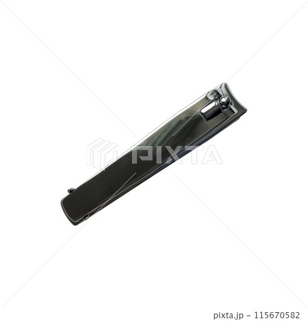 Nail clipper made of stainless steel for making manicure, accessory for nail care, modern trendy beauty salon equipment, isolated image, clipping path, soft focus 115670582