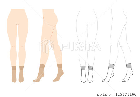 Crew Socks Set on women legs - natural beige and line style. Hosiery Fashion accessory clothing technical illustration Crew Socks Set on women legs - natural beige and line style. Hosiery Fashion accessory clothing technical illustration 115671166