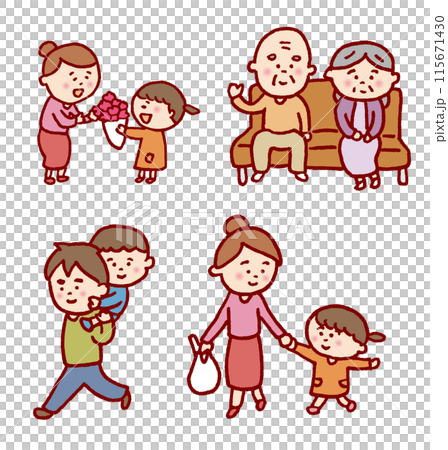 線画タッチのかわいい家族 115671430