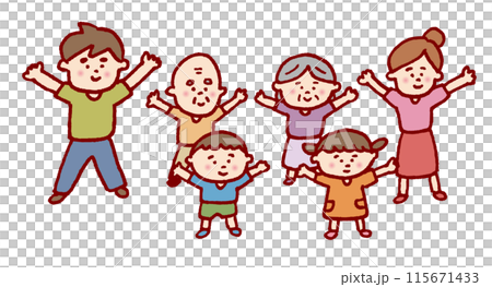 線画タッチのかわいい家族 115671433