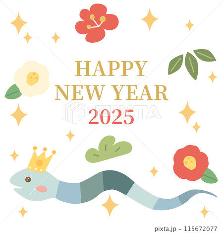 2025年の巳年の年賀状に使えるイラストのカード　アスペクト比1：1 115672077