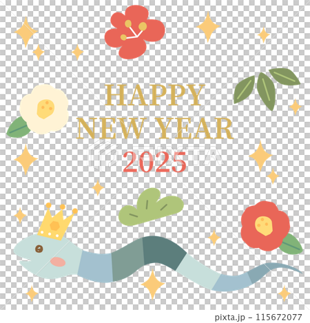 2025年の巳年の年賀状に使えるイラストのカード　アスペクト比1：1 115672077