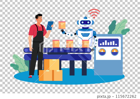AI-powered robots automate manufacturing processes. 115672262