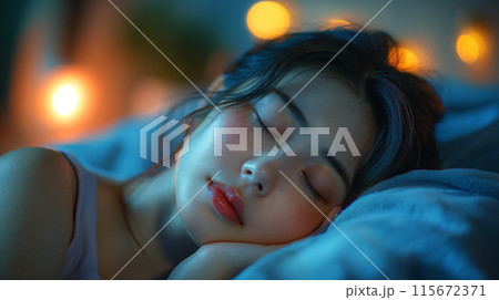 汗をかいて寝苦しそうな女性 115672371
