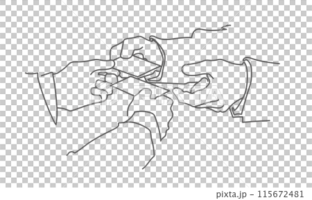名刺交換をするビジネスマンの手元の線画イラスト 115672481
