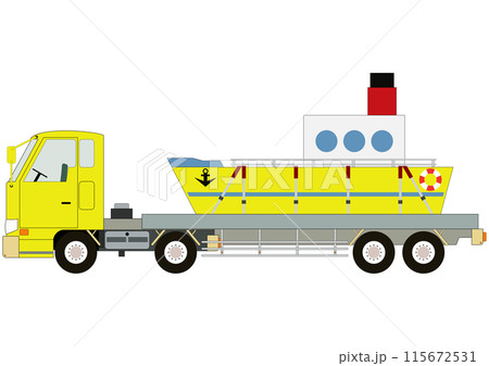 「黄色のトラック」が「黄色の船」を陸送している 115672531