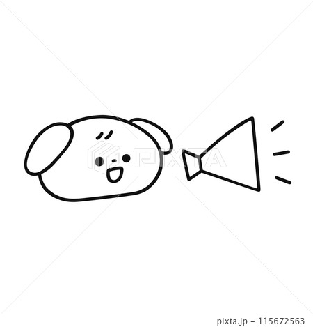 メガホンでお知らせする犬・線画 メガホンでお知らせする犬・線画 115672563