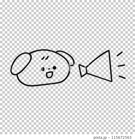 メガホンでお知らせする犬・線画 メガホンでお知らせする犬・線画 115672563