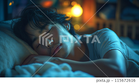 寝苦しそうな男性 寝苦しそうな男性 115672616