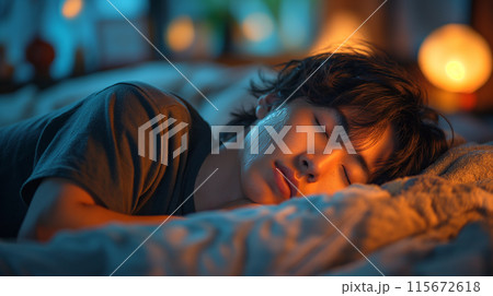 寝苦しそうな男性 寝苦しそうな男性 115672618