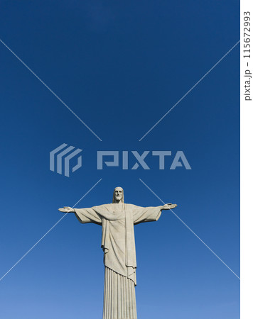 the majestic Christ the redeemer statue stands tall against a clear blue sky in Rio the majestic Christ the redeemer statue stands tall against a clear blue sky in Rio 115672993