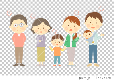 Angry face three generation family set 115673526