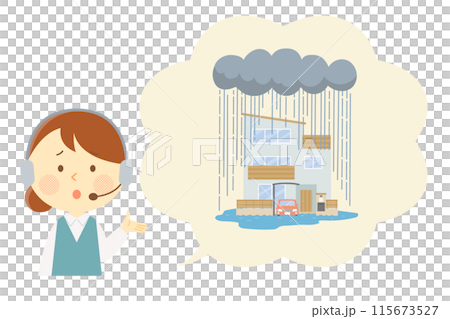 大雨の場合の対応を説明する女性オペレーター 115673527