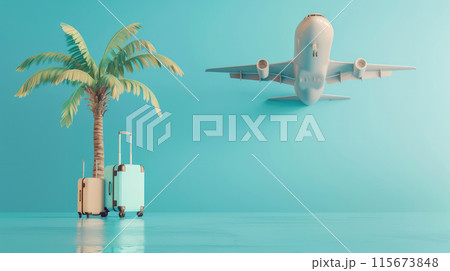 Travel concept with airplane and suitcases 115673848
