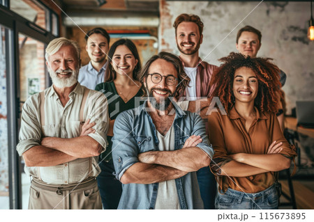 Diverse team of professionals smiling 115673895