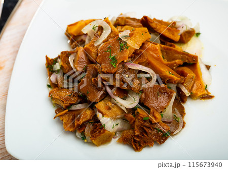 Pickled red pine mushrooms with onion Pickled red pine mushrooms with onion 115673940