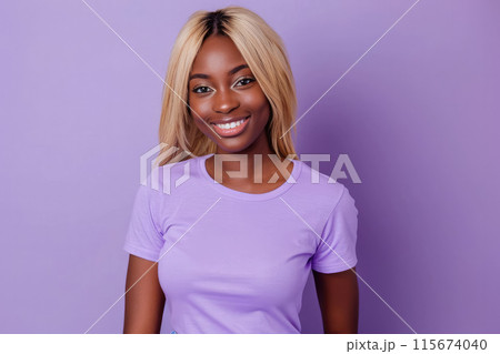 Elegant woman with blonde hair on purple 115674040