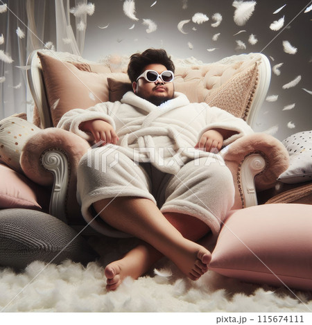 A fat man in a robe sits on a chair with...のイラスト素材 [115674111] - PIXTA