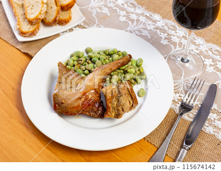roasted rabbit with green mung beens roasted rabbit with green mung beens 115674142