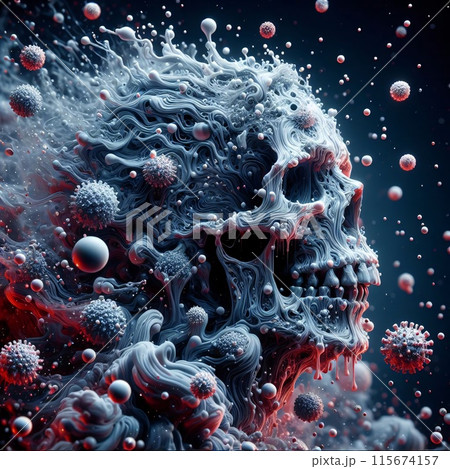 A skull with red and blue paint splattered all over it A skull with red and blue paint splattered all over it 115674157