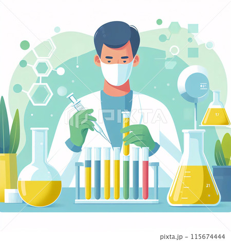 Scientist with equipment and science experiments. illustration in flat style 115674444