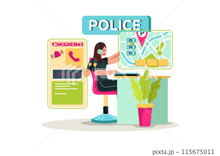 Police officer responding to multiple calls and...のイラスト素材 [115675011 ...
