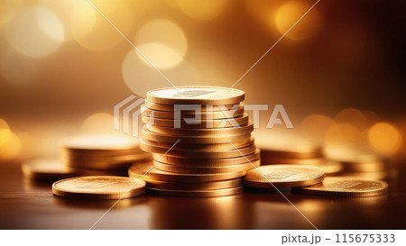 Stack of gold coins. Background theme of finance and investment 115675333